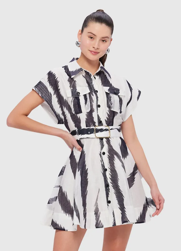 Dresses and Jumpsuits LEO LIN Women Billie Pocket Shirt Mini Dress 8211 Tiger Print in White