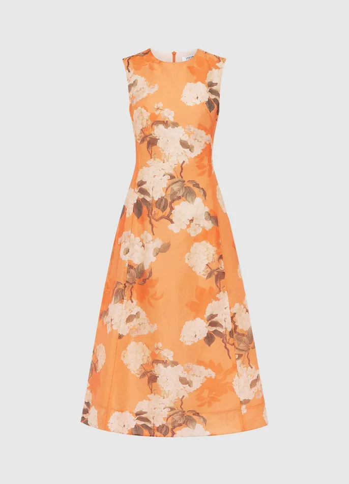 Dresses and Jumpsuits LEO LIN Women Cleo Sleeveless Midi Dress 8211 Hydrangea Print in Tangerine Dresses and Jumpsuits LEO LIN Women Cleo Sleeveless Midi Dress 8211 Hydrangea Print in Tangerine