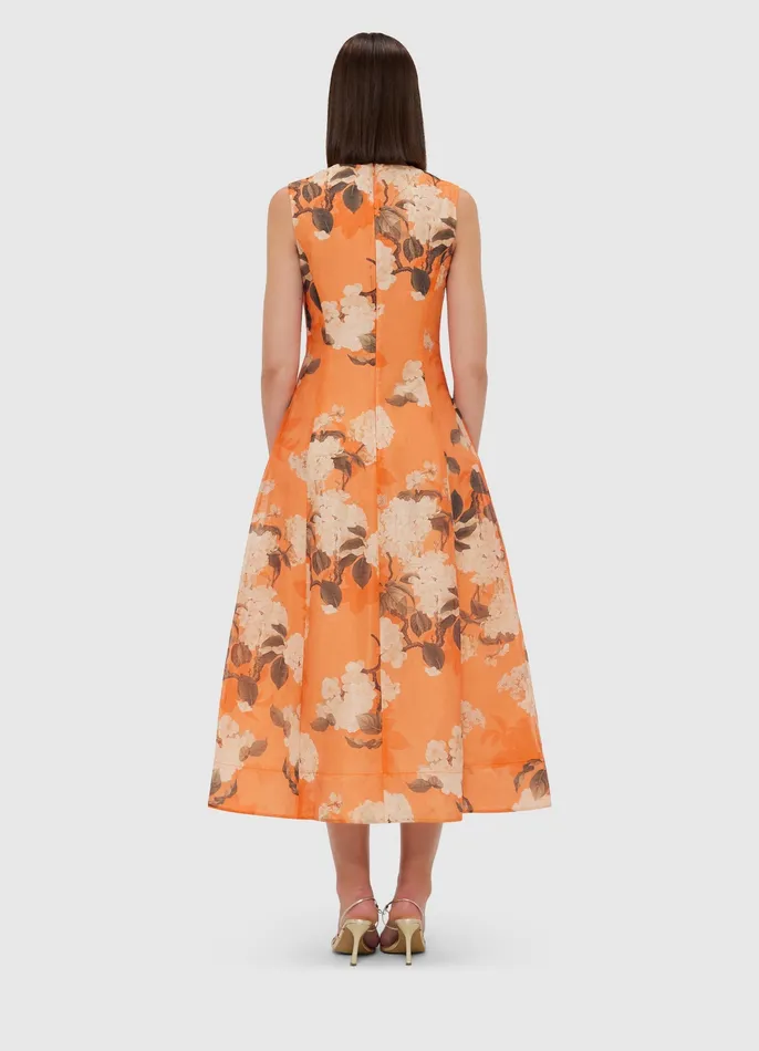 Dresses and Jumpsuits LEO LIN Women Cleo Sleeveless Midi Dress 8211 Hydrangea Print in Tangerine