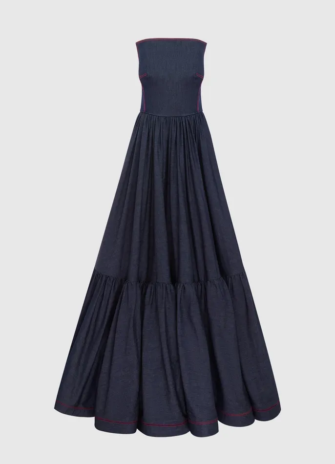Dresses and Jumpsuits LEO LIN Women Delilah Denim Bustier Gown 8211 Indigo