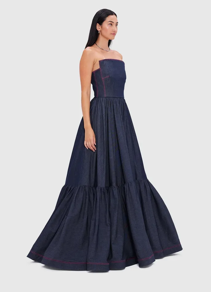 Dresses and Jumpsuits LEO LIN Women Delilah Denim Bustier Gown 8211 Indigo