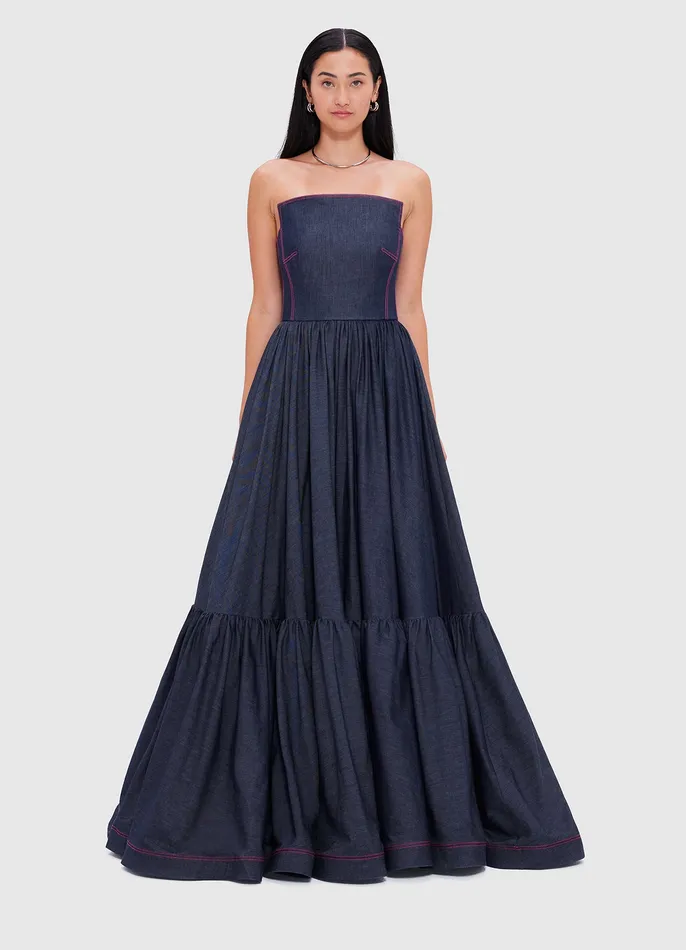Dresses and Jumpsuits LEO LIN Women Delilah Denim Bustier Gown 8211 Indigo
