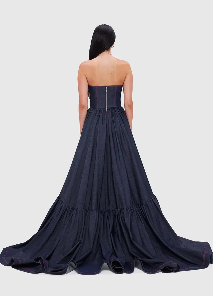 Dresses and Jumpsuits LEO LIN Women Delilah Denim Bustier Gown 8211 Indigo