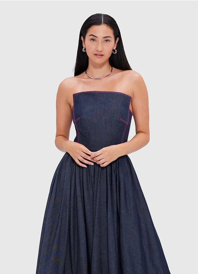 Dresses and Jumpsuits LEO LIN Women Delilah Denim Bustier Gown 8211 Indigo
