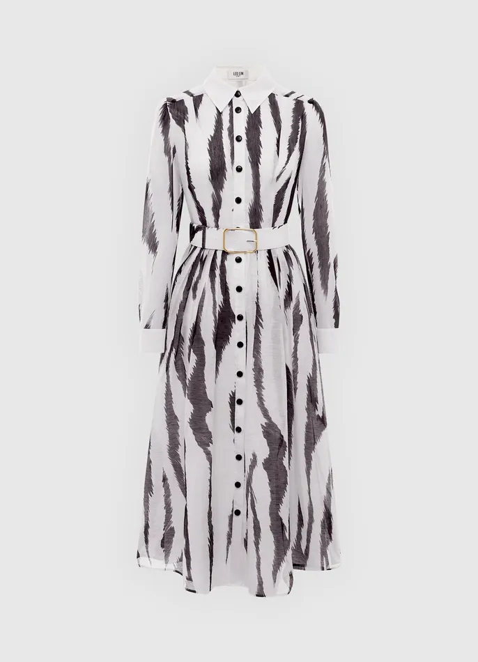 Dresses and Jumpsuits Veronica Shirt Midi Dress 8211 Tiger Print in White LEO LIN Women