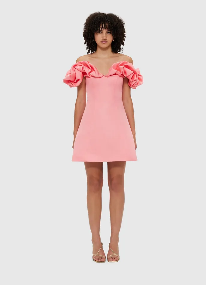 Dresses and Jumpsuits Women Bella Off Shoulder Frill Mini Dress 8211 Strawberry Pink LEO LIN