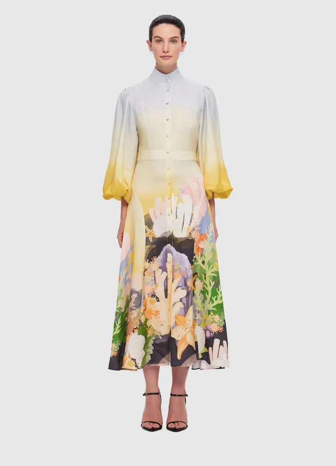 Dresses and Jumpsuits Women LEO LIN Nellie Midi Dress 8211 Neptune Print in Seashell