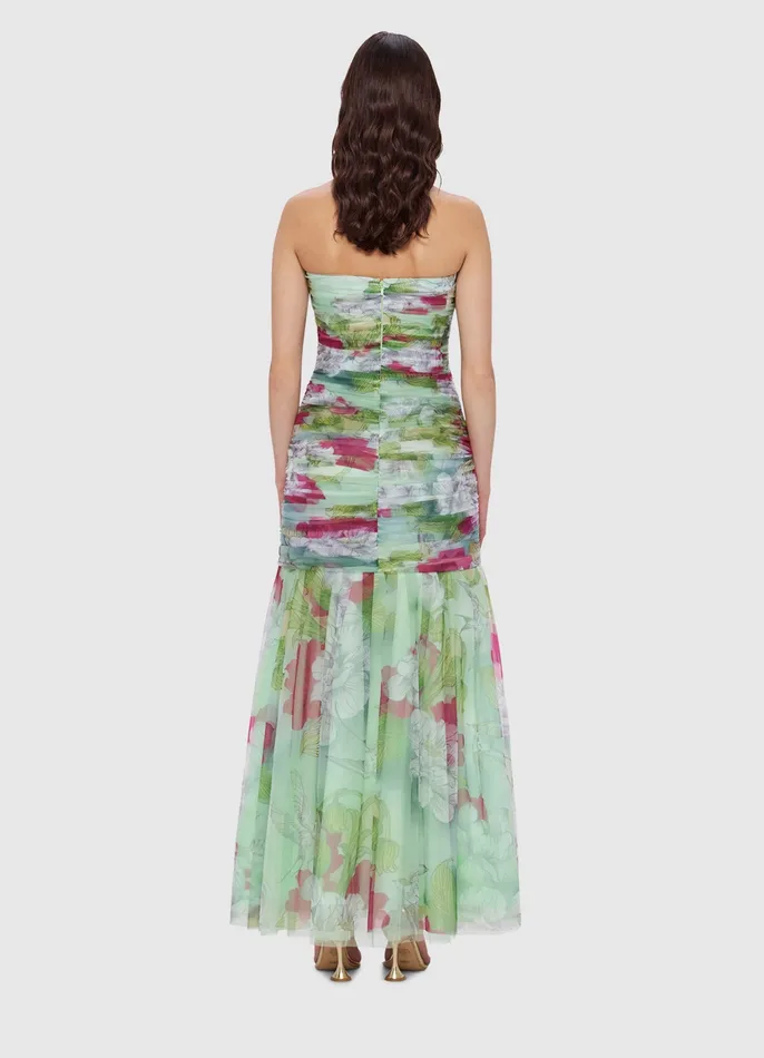 Dresses and Jumpsuits Women Natalie Ruched Midi Dress 8211 Swallow Print in Tranquility LEO LIN