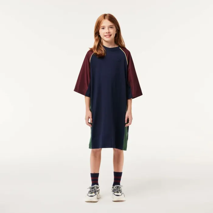 Dresses and Skirts Kids Lacoste Kids039 Contrast Panel Cotton TShirt Dress Bordeaux Flashy Yellow Navy Blue Dark Green Kti Dresses and Skirts Kids Lacoste Kids039 Contrast Panel Cotton TShirt Dress Bordeaux Flashy Yellow Navy Blue Dark Green Kti