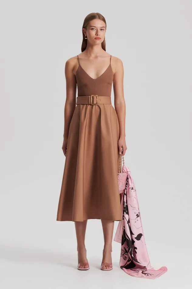 Dresses Scanlan Theodore Women CREPE KNIT CAMISOLE COTTON DRESS ALMOND