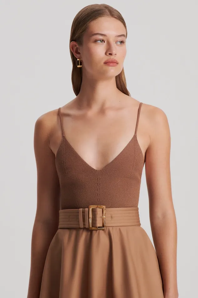 Dresses Scanlan Theodore Women CREPE KNIT CAMISOLE COTTON DRESS ALMOND Dresses Scanlan Theodore Women CREPE KNIT CAMISOLE COTTON DRESS ALMOND