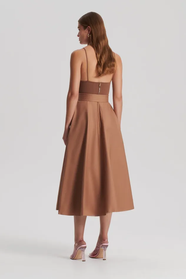 Dresses Scanlan Theodore Women CREPE KNIT CAMISOLE COTTON DRESS ALMOND Dresses Scanlan Theodore Women CREPE KNIT CAMISOLE COTTON DRESS ALMOND