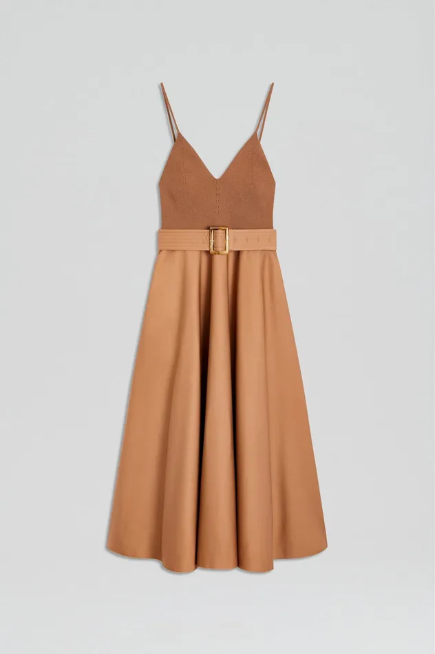 Dresses Scanlan Theodore Women CREPE KNIT CAMISOLE COTTON DRESS ALMOND Dresses Scanlan Theodore Women CREPE KNIT CAMISOLE COTTON DRESS ALMOND