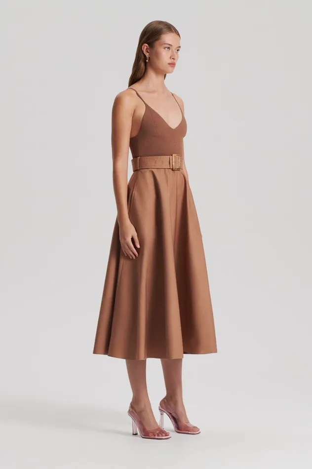 Dresses Scanlan Theodore Women CREPE KNIT CAMISOLE COTTON DRESS ALMOND Dresses Scanlan Theodore Women CREPE KNIT CAMISOLE COTTON DRESS ALMOND