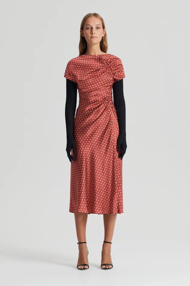 Dresses Scanlan Theodore Women SATIN SPOT PRINT DRESS AMBER