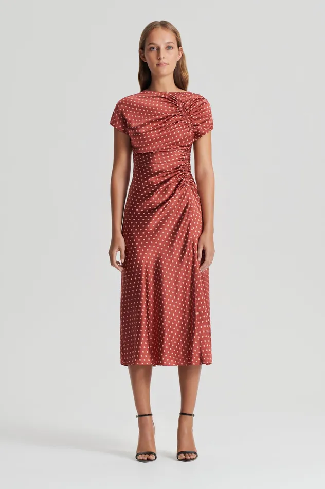 Dresses Scanlan Theodore Women SATIN SPOT PRINT DRESS AMBER Dresses Scanlan Theodore Women SATIN SPOT PRINT DRESS AMBER