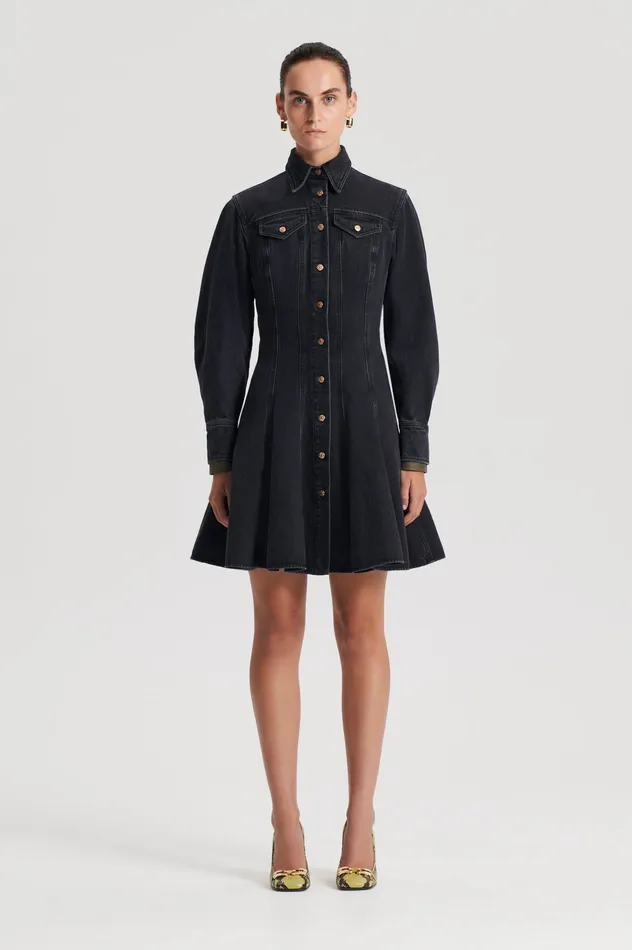 Dresses Women DENIM MINI DRESS WASHED BLACK G Scanlan Theodore Dresses Women DENIM MINI DRESS WASHED BLACK G Scanlan Theodore