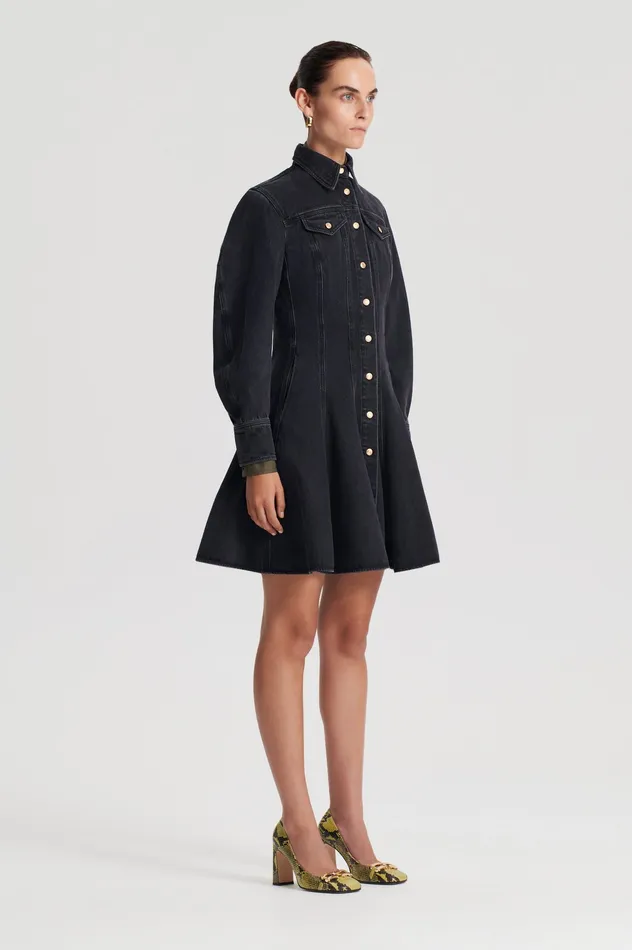 Dresses Women DENIM MINI DRESS WASHED BLACK G Scanlan Theodore Dresses Women DENIM MINI DRESS WASHED BLACK G Scanlan Theodore