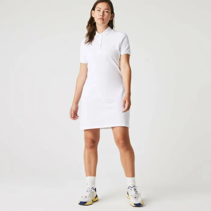Dresses Women Lacoste Women039s Slim Fit Stretch Cotton Piqu Polo Dress White 001
