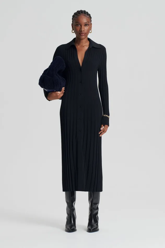 Dresses Women PLEATED RIB PLACKET DRESS 14 BLACK Scanlan Theodore