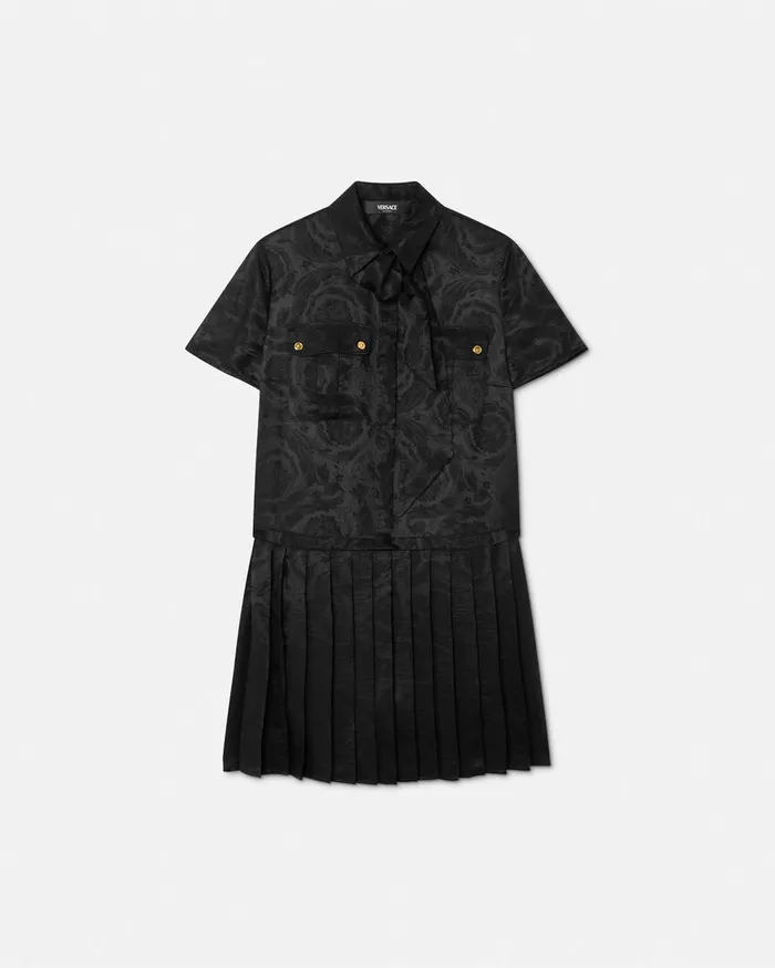 Dresses Women Versace Barocco Lavallire Pleated Mini Dress Black