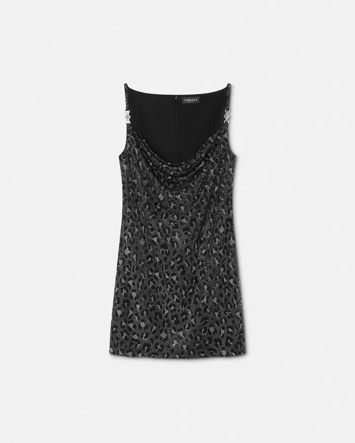 Dresses Women Versace Crystal Leopard Slip Mini Dress Black