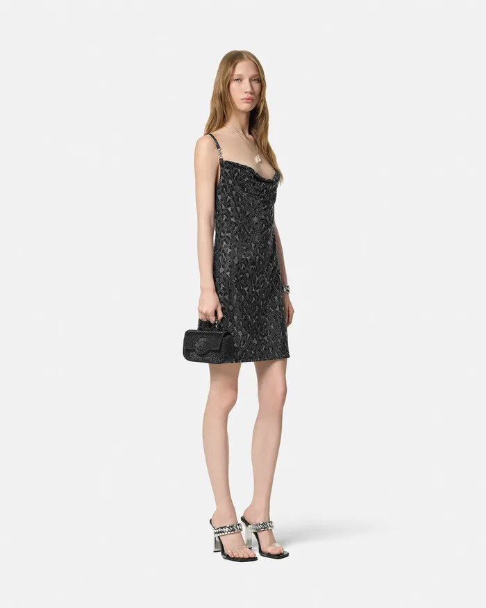 Dresses Women Versace Crystal Leopard Slip Mini Dress Black