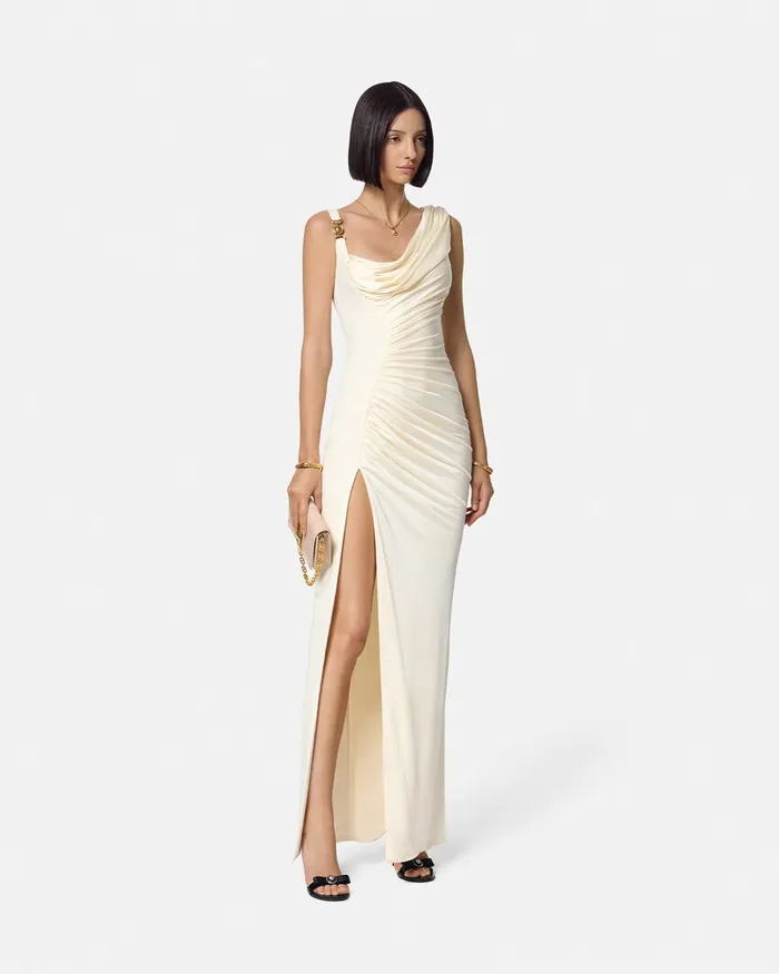 Dresses Women Versace Medusa 03995 Draped Gown White