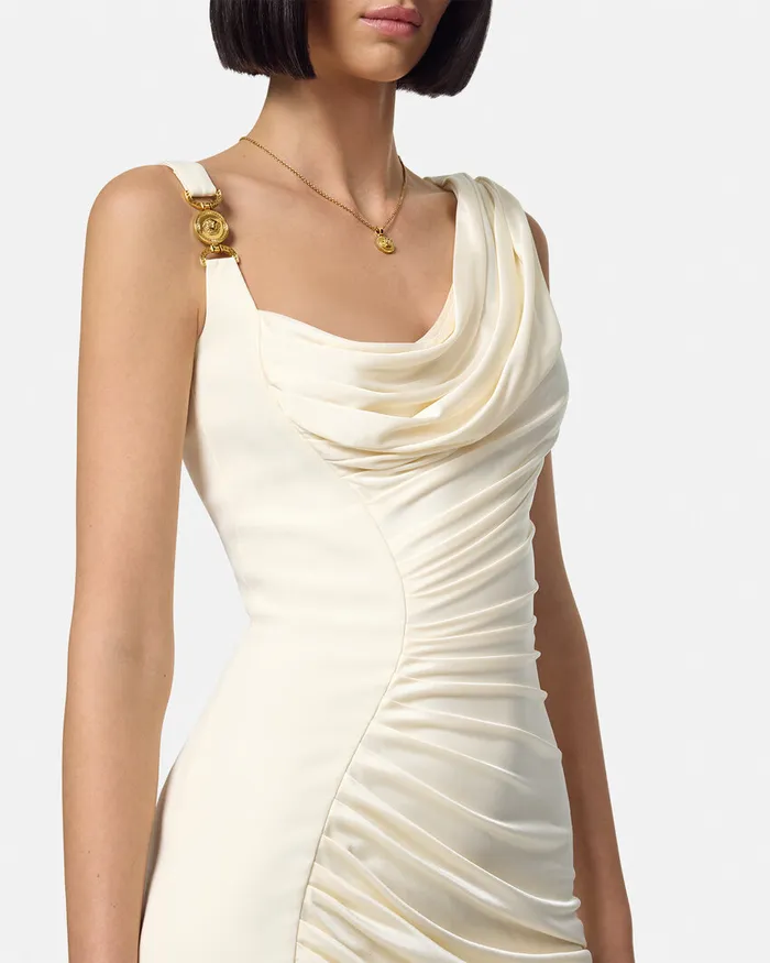 Dresses Women Versace Medusa 03995 Draped Gown White