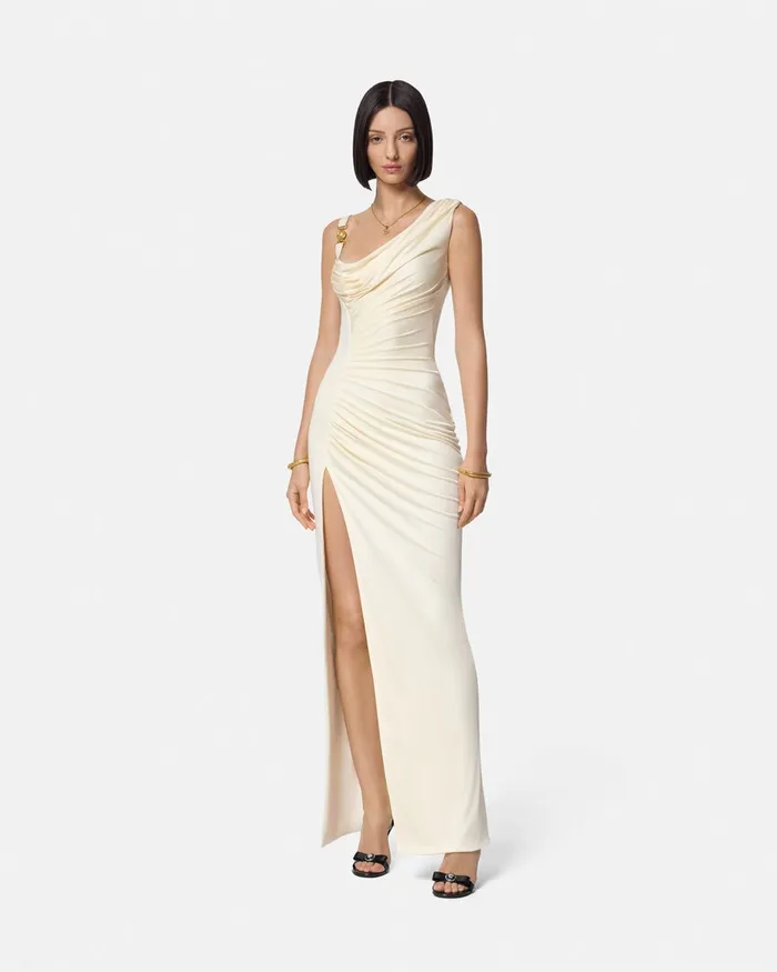 Dresses Women Versace Medusa 03995 Draped Gown White