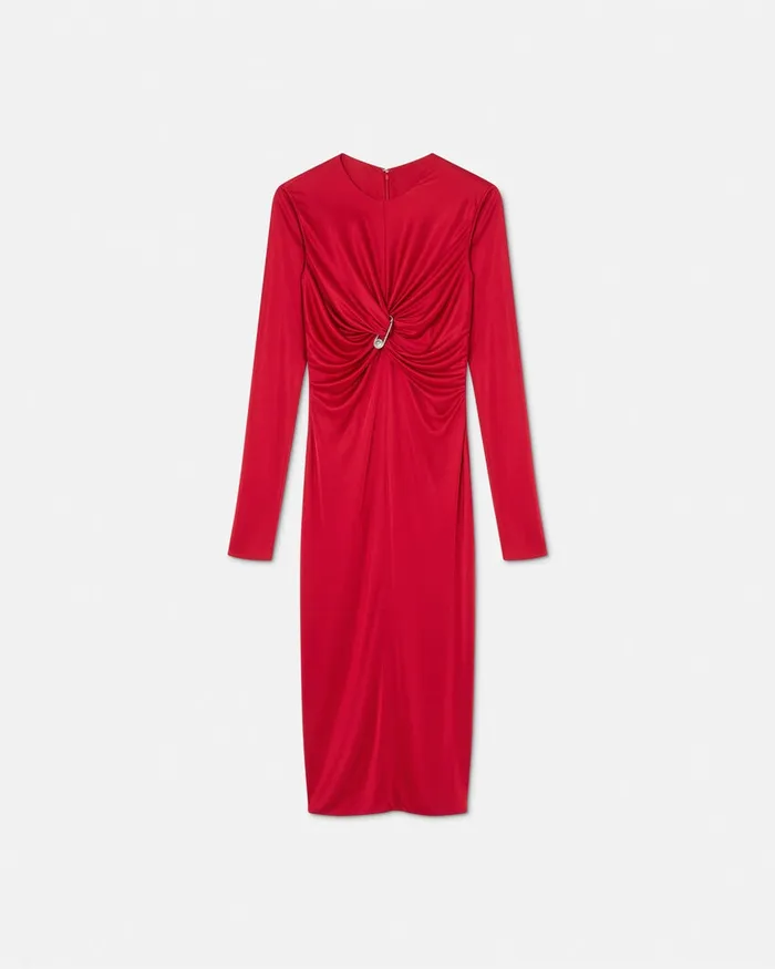 Dresses Women Versace Safety Pin Gathered Fitted Midi Dress Red