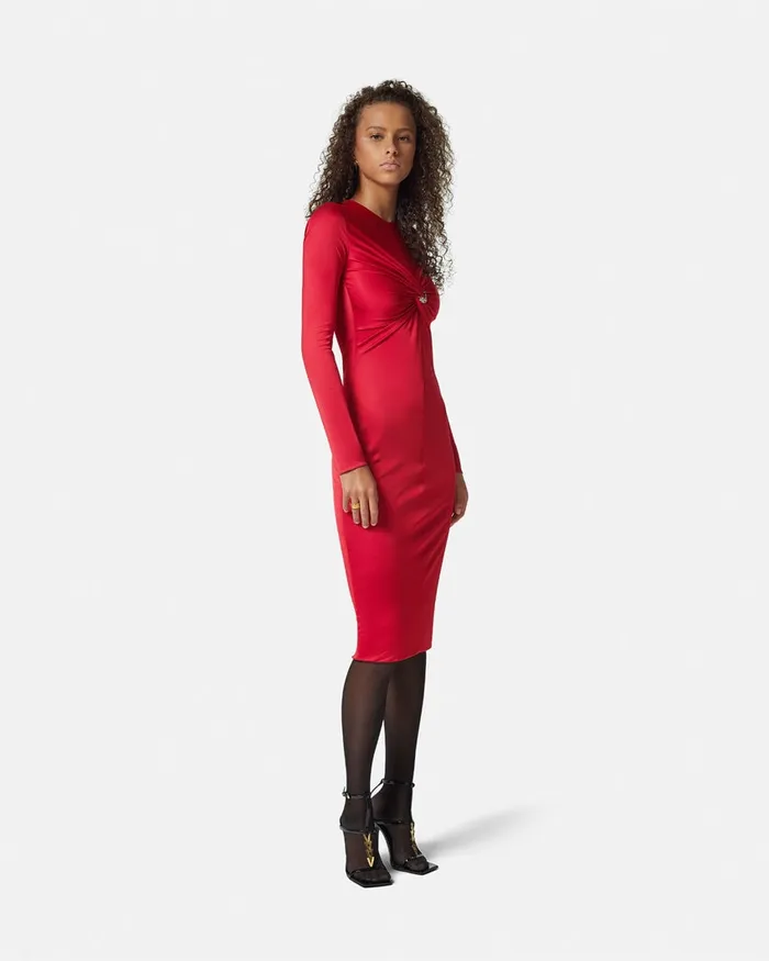 Dresses Women Versace Safety Pin Gathered Fitted Midi Dress Red