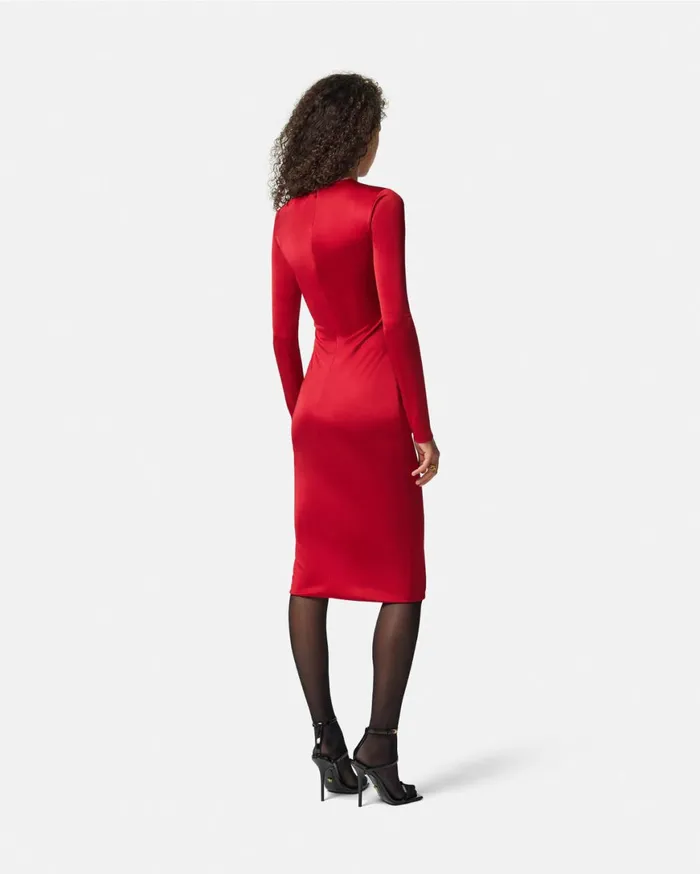 Dresses Women Versace Safety Pin Gathered Fitted Midi Dress Red