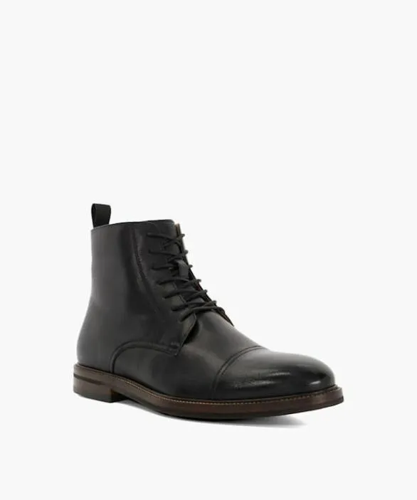 Dune London Black Boots Men Matias Black Toe Cap Detail Ankle Boot Black