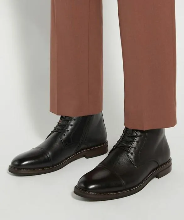 Dune London Black Boots Men Matias Black Toe Cap Detail Ankle Boot Black