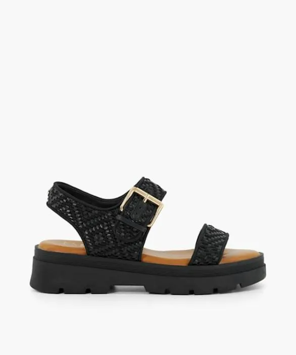 Dune London Black Sandals Women Lulla Black Open Toe Flat Sandals Black
