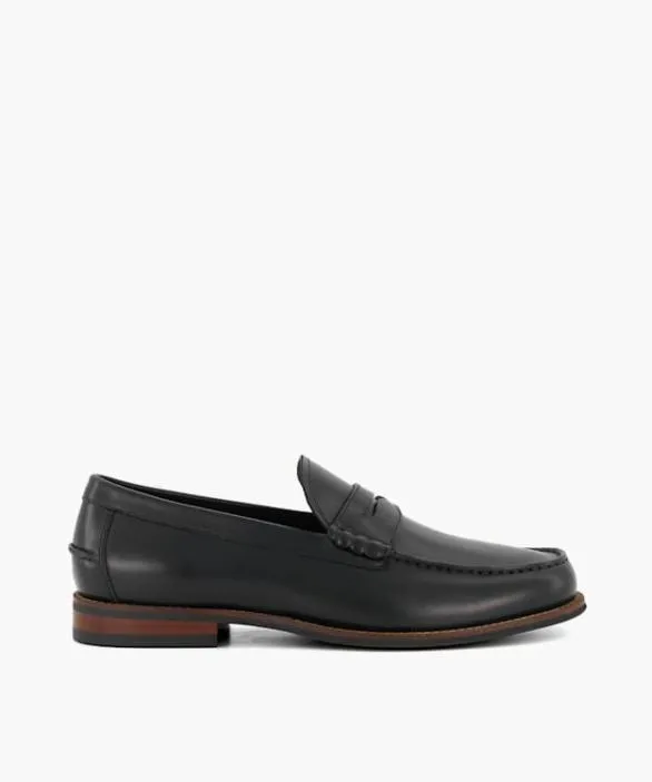 Dune London Black Shoes Men Samson Black Leather PennyTrim Loafers Black