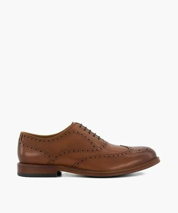Dune London Brogues Men Solihull Tan ToeCap Leather LaceUp Shoes Red Leather