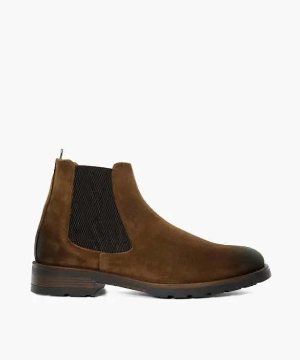 Dune London Brown Boots Men Chelty Tan Brushed Suede Chelsea Boots Brown