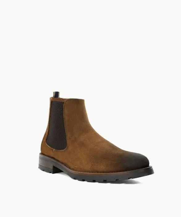Dune London Brown Boots Men Chelty Tan Brushed Suede Chelsea Boots Brown