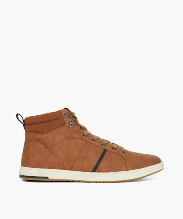 Dune London Brown Shoes Men Sailors Tan Fabric Lace Up Mid Trainer Brown