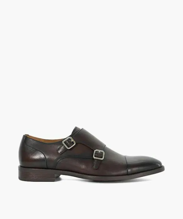 Dune London Brown Shoes Men Satchin Brown Double Buckle Monk Shoe Brown