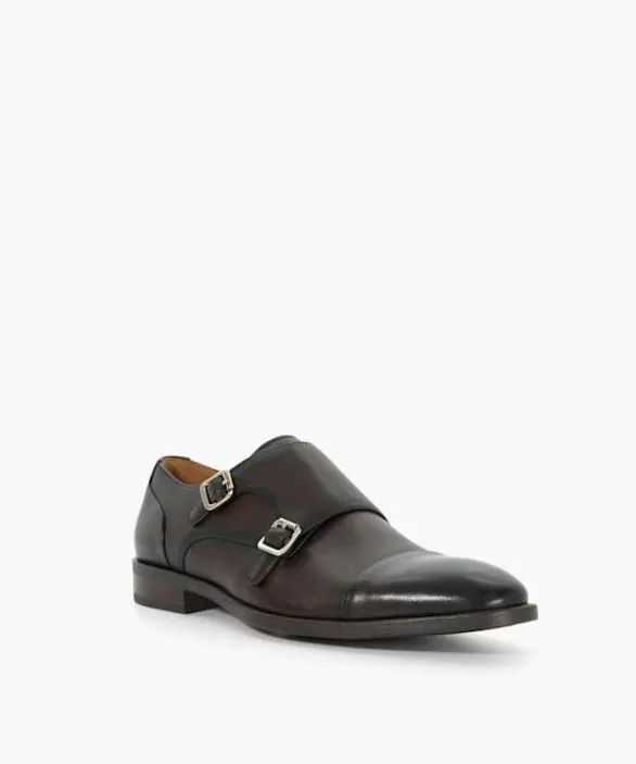 Dune London Brown Shoes Men Satchin Brown Double Buckle Monk Shoe Brown