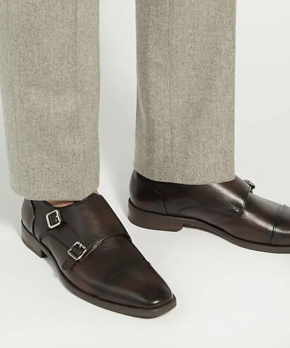 Dune London Brown Shoes Men Satchin Brown Double Buckle Monk Shoe Brown