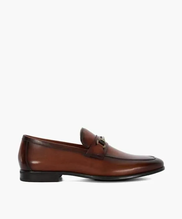 Dune London Brown Shoes Men Seymore Dark Tan Leather Snaffle Loafers Brown