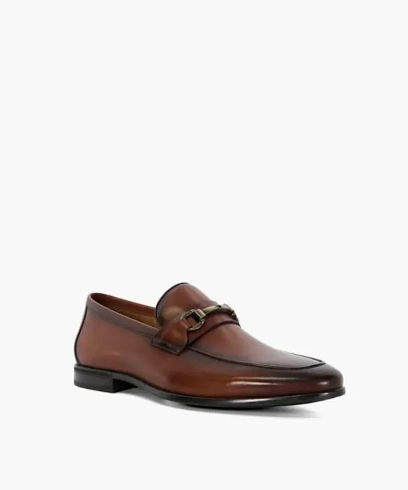 Dune London Brown Shoes Men Seymore Dark Tan Leather Snaffle Loafers Brown