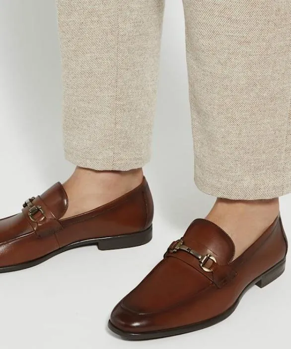Dune London Brown Shoes Men Seymore Dark Tan Leather Snaffle Loafers Brown