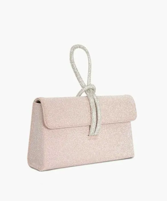 Dune London Clutch Bags Women Brynie Rose Gold DiamanteLoopHandle Grab Bag Metallic
