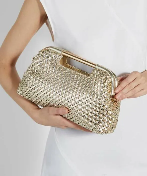 Dune London Clutch Bags Women Expression Gold Woven Grab Bag With Chain Handle Metallic