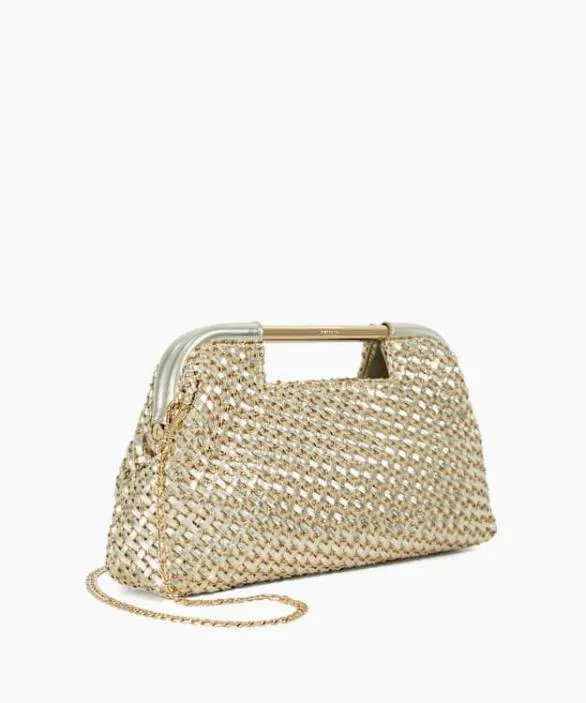 Dune London Clutch Bags Women Expression Gold Woven Grab Bag With Chain Handle Metallic
